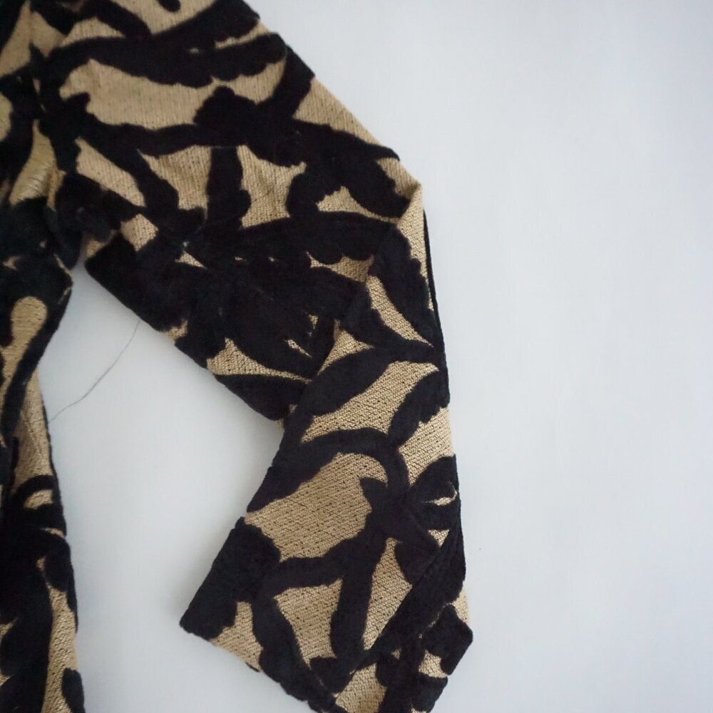 Vintage Giancarlo Ferrari Tan Black Velvet Leaf Burnout Zip Jacket Boho M - Picture 4 of 9